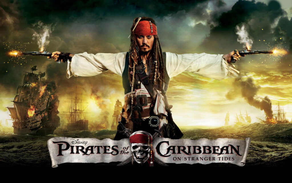 Johnny Depp sailing in Pirates of the Caribbean On Stranger Tides