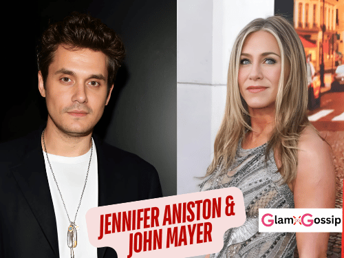 Jennifer Aniston standing beside musician John Mayer