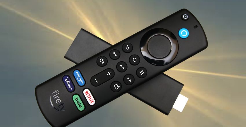 Close-up of the Fire TV remote used with the Firestick